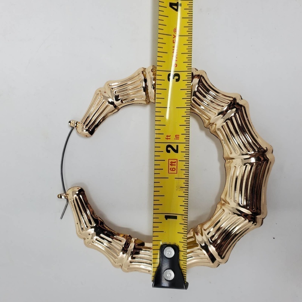 Gold Tone Hoop Textured Round Fashion Earring 90's Inspired Gold Tone - Picture 5 of 5